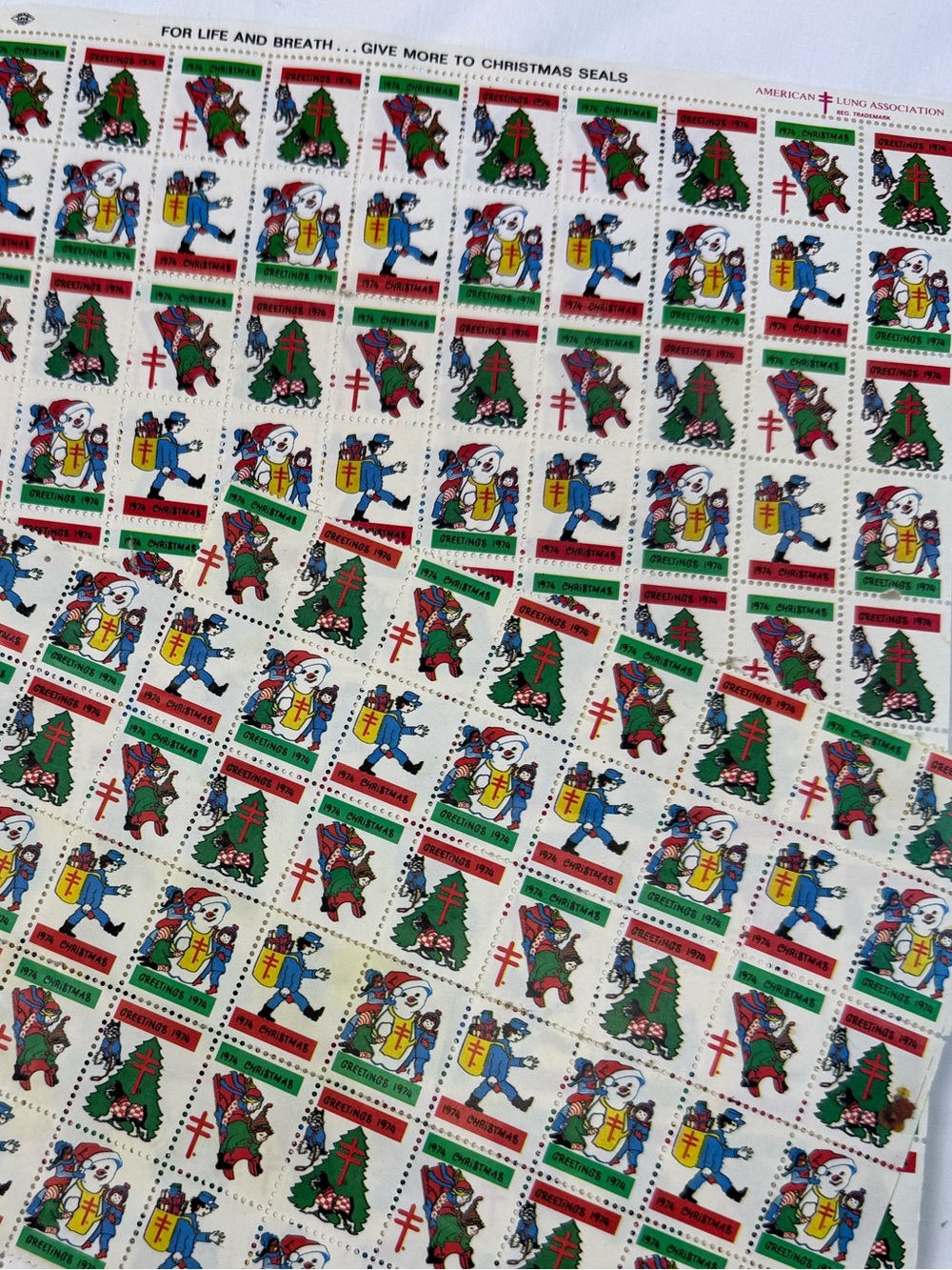 Vintage American Lung Association Christmas Seal Sheet